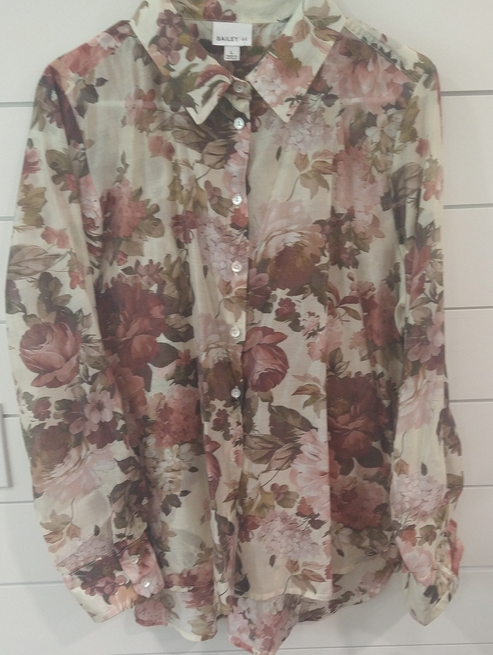 Floral Button-Down Shirt - Pink, Burgundy, Cream & Brown Lg